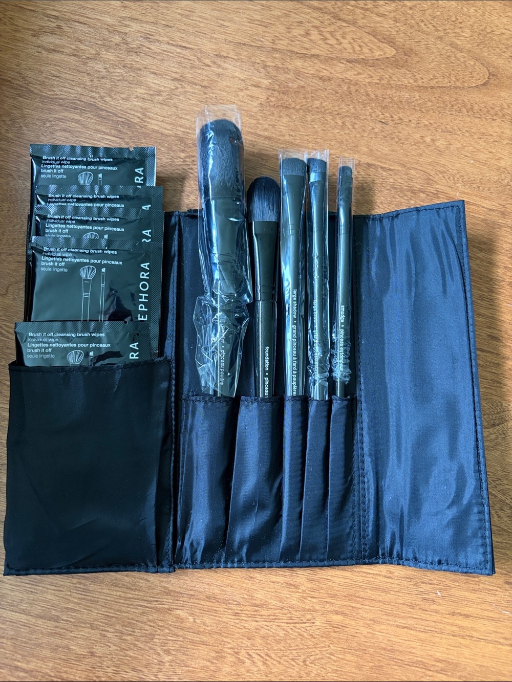 Unused Sephora Collection Face Brush Set with makeup pouch and brush wipes